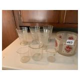 VTG GLASSWARE, ETCHED FLORAL TUMBLERS, GLASS