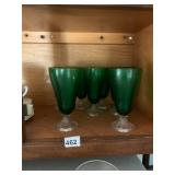 GREEN GLASS GOBLETS, PRESSED CLEAR GLASS
