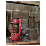 VTG RED METAL HURRICANE LANTERN, VTG BUNSE HEAVY