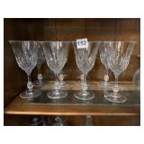 PRESSED GLASS GOBLETS, CLEAR, FACETED STEMS, LEAF