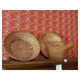 WOVEN WICKER AND BAMBOO BASKETS, INCL A HANDLED