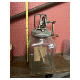 VTG GLASS BUTTER CHURN W/ CAST IRON GEAR