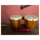 VTG WOODEN BONGOS W/ RAWHIDE HEADS, METAL TACKS,
