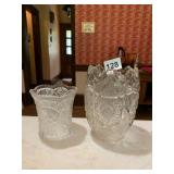 VTG PRESSED GLASS VASES, CLEAR, GEOMETRIC