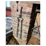 VTG FORGED IRON FIREPLACE TONGS, LONG HANDLED,