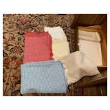 VTG TEXTILES, WOVEN THROWS, LACE TABLE RUNNERS,