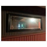 RECTANGULAR WALL MIRROR, BEVELED GLASS, DARK WOOD