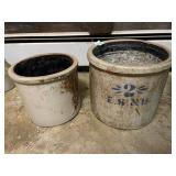 E.S. & B. STONEWARE CROCK, BLUE STENCIL MARKING,
