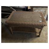 WICKER COFFEE TABLE, GLASS TOP, LOWER SHELF,