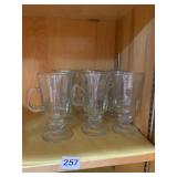 CLEAR GLASS IRISH COFFEE MUGS, FOOTED BASE,