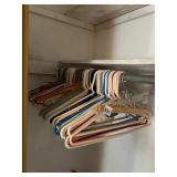 ASSORTED CLOTHES HANGERS, PLASTIC AND WOODEN,
