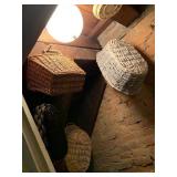 ASSORTED WICKER BASKETS, VARIOUS WEAVES, SHAPES,