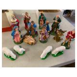 NATIVITY FIGURINE SET, PAINTED COMPOSITION,