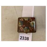 VTG METAL COMPACT, EMBROIDERED FLORAL LID, HINGED