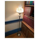 FLOOR LAMP, BRASS-TONE FINISH, MILK GLASS SHADE