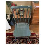 VTG PAINTED WOOD SPINDLE BACK CHAIR, BLUE FINISH,