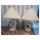 PR CERAMIC TABLE LAMPS, FLORAL WREATH MOTIF,