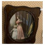VTG OVAL PORTRAIT PRINT, WOMAN AND CHILD, ORNATE