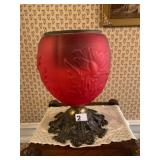 VTG CRANBERRY GLASS VASE, FROSTED FINISH, FLORAL