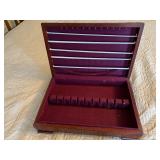 WOOD JEWELRY CHEST, VELVET LINED INTERIOR, HINGED