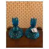LE SMITH MOON AND STAR CANDLESTICKS, BLUE PRESSED