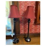 PR TABLE LAMPS, BRONZE-TONE METAL, FLORAL BASE,