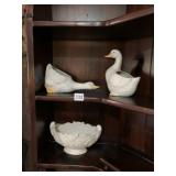 CERAMIC DUCK PLANTERS, PR, PLUS ORNATE FOOTED