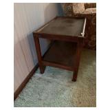 WOOD SIDE TABLE, RECTANGULAR TOP, LOWER SHELF,