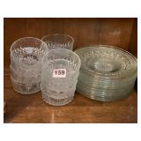 PRESSED GLASS SERVING SET, STARBURST MOTIF,