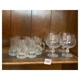 PRESSED GLASS BRANDY SNIFTERS W/ FACETED STEMS,