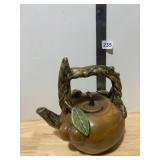 MAJOLICA STYLE CERAMIC TEAPOT, BRANCH HANDLE,