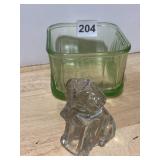 DEPRESSION GLASS REFRIGERATOR DISH, GREEN, CLEAR