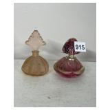 ART GLASS PERFUME BOTTLES, FROSTED GLASS W/ FAN