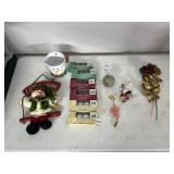 ASSORTED HOLIDAY DECORATIONS, VOTIVE CANDLES,