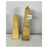 YELLOW ONYX OBELISKS, TWO PIECES, POLISHED