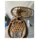 WOOD FRAME SNOWSHOES, RAWHIDE LACING, LEATHER