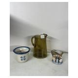 BRINKER DIP CROCK, AMBER GLASS PITCHER,