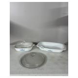 CORNING WARE ROASTER, WHITE CERAMIC W/ BLUE