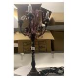 METAL CANDELABRA TABLE LAMP, PURPLE BEADED
