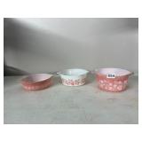 PYREX MILK GLASS SERVING BOWLS, PINK GOOSEBERRY
