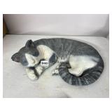 PAINTED RESIN CAT FIGURINE, SLEEPING POSE, GREY
