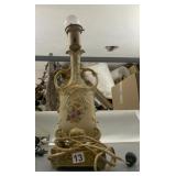 TABLE LAMP, PORCELAIN BODY, FLORAL DECORATION,