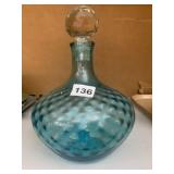 BLUE ART GLASS DECANTER, HOBNAIL PATTERN, FACETED