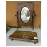 WOODEN SWIVEL VANITY MIRROR, OVAL GLASS, TURNED