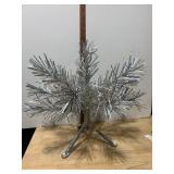 METALLIC SILVER TINSEL TABLETOP TREE, TRIPOD