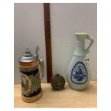GERMAN CERAMIC STEIN W/ PEWTER LID, DEPICTING
