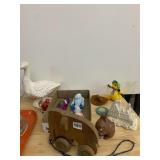 ASSORTED FIGURINES, WOODEN PULL TOY, CERAMIC