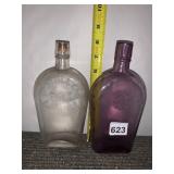 ANTIQUE GLASS BOTTLES, CLEAR AND AMETHYST,