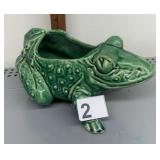 MCCOY USA CERAMIC FROG PLANTER, GREEN GLAZE, LEAF