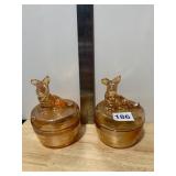 MARIGOLD CARNIVAL GLASS COVERED DISHES, SCOTTIE